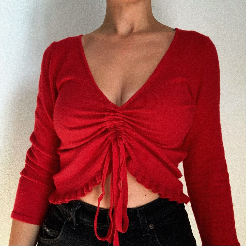 Ruby Red Synched Adjustable Lettuce Edge Crop Top - image 2